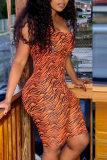 Yellow Sexy Print Patchwork Spaghetti Strap Skinny Rompers