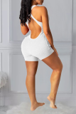 White Casual Solid Backless Halter Skinny Rompers