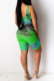 Green Fashion Casual Print Sleeveless Slip Rompers
