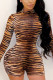 Brown Sexy Print Leopard O Neck Skinny Rompers