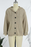 Blue Casual Solid Buttons Basic Hooded Collar Outerwear