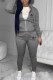 Grey Casual Print Letter Hooded Collar Long Sleeve Two Pieces
