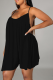 Black Sexy Solid Mesh Spaghetti Strap Loose Rompers