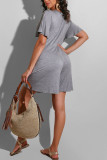 Grey Fashion Casual Solid Short Sleeve O Neck Rompers