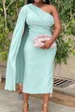 Royal Blue Casual Solid Patchwork Oblique Collar Pencil Skirt Plus Size Dresses