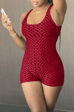 Red Sexy Sportswear Solid Patchwork Backless Spaghetti Strap Straight Rompers