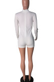 White Fashion Casual Solid Long Sleeve O Neck Rompers