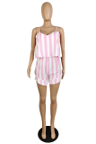 Pink Sexy Striped Patchwork Spaghetti Strap Straight Rompers