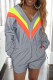 Grey Casual Print Patchwork Hooded Collar Regular Rompers