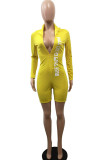 Yellow Fashion Sportswear Adult Print O Neck Skinny Rompers