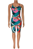 Multi-color Sexy Print Patchwork Spaghetti Strap Skinny Rompers