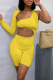 Yellow Sexy Solid Hollowed Out One Shoulder Skinny Rompers