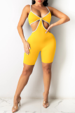 Color Blue Sexy Solid Patchwork Spaghetti Strap Skinny Rompers