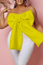 Yellow Sexy Casual Solid Patchwork Backless With Bow Strapless Plus Size Tops