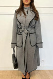 White Elegant Color Block Bandage Patchwork Pocket Turndown Collar Outerwear