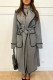 Grey Elegant Color Block Bandage Patchwork Pocket Turndown Collar Outerwear