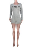 Black Fashion Light letter Long Sleeve O Neck Rompers