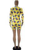 Yellow Fashion Adult Living Print V Neck Skinny Rompers