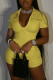 Yellow Casual Solid Patchwork Pocket Zipper Turndown Collar Skinny Rompers