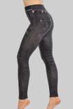 Blue Casual Print Patchwork Skinny High Waist Conventional Positioning Print Bottoms