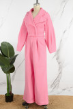 Pink Casual Solid Patchwork Turndown Collar Long Sleeve Two Pieces