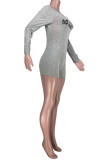 Black Fashion Light letter Long Sleeve O Neck Rompers
