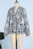 Grey Casual Print Patchwork V Neck Tops