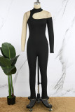 Black Sexy Casual Solid Hollowed Out Skinny Jumpsuits