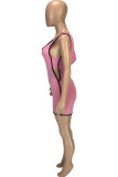 Pink Fashion Sexy Patchwork Hollow Solid Sleeveless V Neck Rompers
