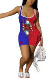 Red and blue Fashion Casual Print Milk. Sleeveless O Neck Rompers