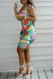 Multi-color Sexy Print Patchwork Spaghetti Strap Skinny Rompers
