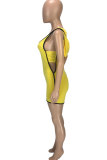 Yellow Fashion Sexy Patchwork Hollow Solid Sleeveless V Neck Rompers