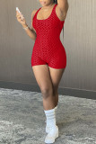 Burgundy Sexy Sportswear Solid Patchwork Backless Spaghetti Strap Straight Rompers