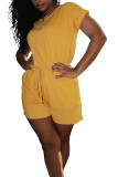 Yellow Fashion Casual Solid Short Sleeve O Neck Rompers