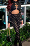 Black Sexy Solid Hollowed Out Patchwork O Neck Skinny Jumpsuits