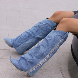 Light Blue Casual Tassel Patchwork Solid Color Round Out Door Shoes (Heel Height 2.36in)