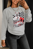 Light Gray Casual Print Patchwork O Neck Tops