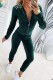 Green Casual Solid Patchwork Zipper Collar Long Sleeve Two Pieces