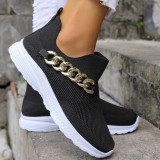 Black Casual Sportswear Daily Patchwork Metal Accessories Decoration Solid Color Round Comfortable Shoes