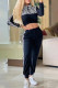 Black Casual Print Patchwork Letter Zipper Collar Long Sleeve Two Pieces