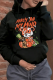 Black Casual Street Print Draw String Hooded Collar Tops