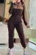 Coffee Casual Print Patchwork Letter Zipper Collar Long Sleeve Two Pieces
