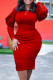 Red Elegant Solid Lace Patchwork O Neck Wrapped Skirt Dresses