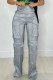 Grey Casual Solid Patchwork Regular High Waist Conventional Solid Color Trousers