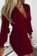 Burgundy Casual Solid Patchwork V Neck Long Sleeve Dresses