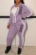Purple Casual Letter Print Patchwork Zipper Collar Long Sleeve Two Pieces