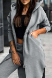 Coffee Casual Solid Patchwork Pocket High Opening Slit Zipper Hooded Collar Long Sleeve Two Pieces