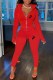 Red Casual Print Letter Turndown Collar Long Sleeve Two Pieces