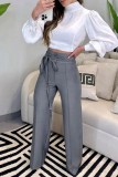 Dark Gray Casual Solid Basic Regular High Waist Conventional Solid Color Trousers
