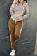 Earth Yellow Elegant Solid Letter Hooded Collar Long Sleeve Two Pieces